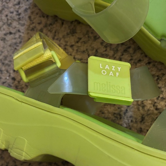 Melissa x Lazy Oaf Lime Platform Sandals with White Floral Details - Picture 3 of 6